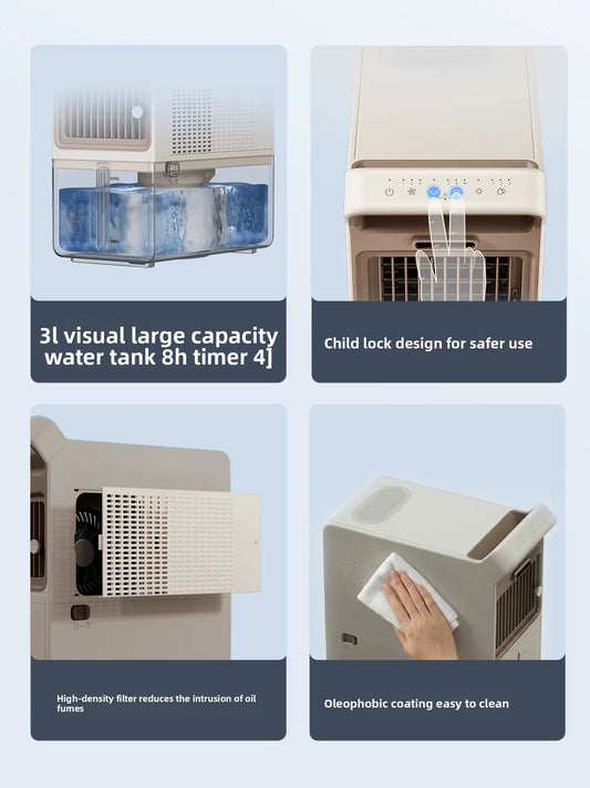 Mist Cooling Fan Portable Evaporative Air Cooler Quiet Desktop & Floor Dual Use Mini Air Conditioner Fan for Kitchen Home