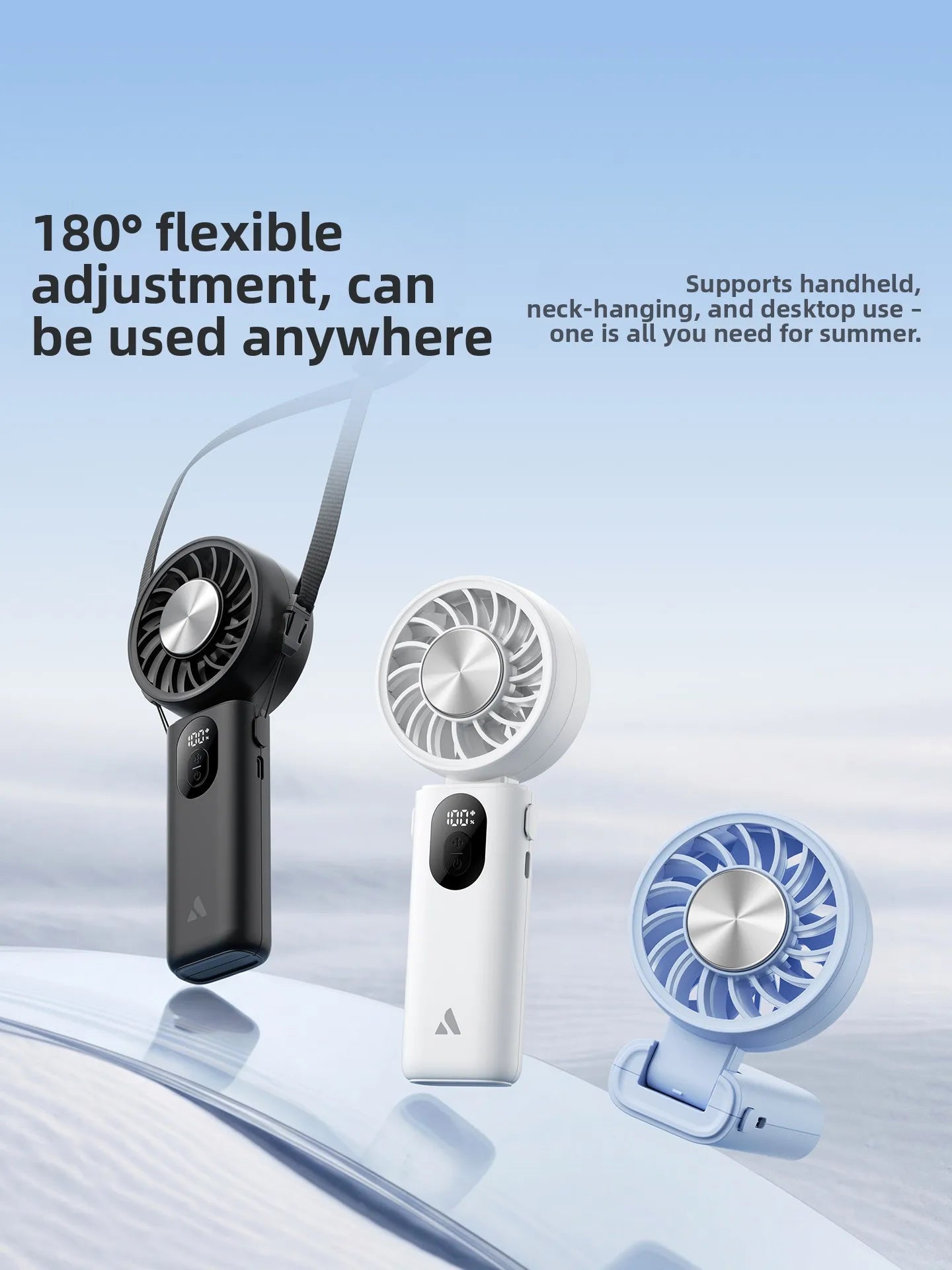 3-in-1 Foldable Hanging Neck Fan Ice Cooling Handheld Fan Silent Rechargeable Mini Fan
