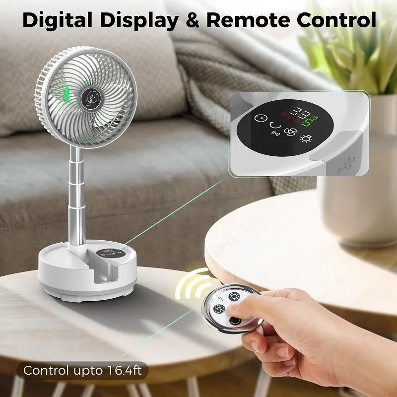 New 20000mAh Foldable Fan with Remote/Light/Timer 9 Speeds Detachable Oscillating Standing Fan Portable Rechargeable Camping Fan