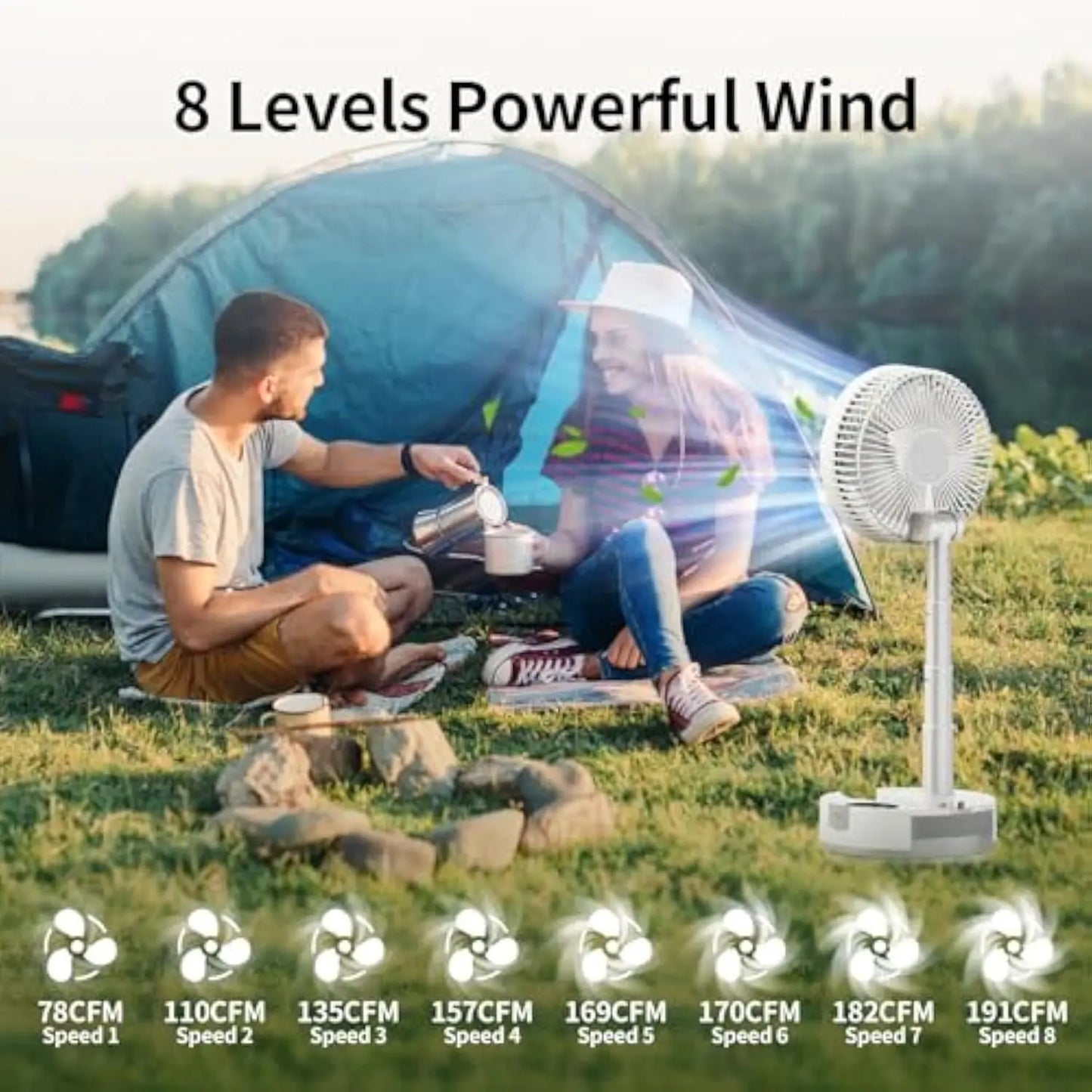 New 20000mAh Foldable Fan with Remote/Light/Timer 9 Speeds Detachable Oscillating Standing Fan Portable Rechargeable Camping Fan