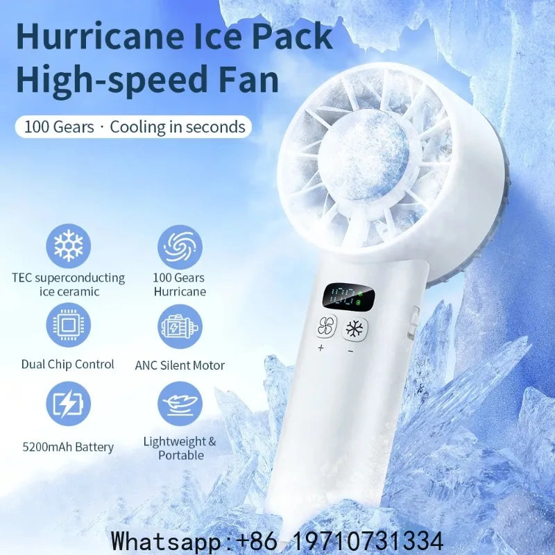 5200mAh Portable Mini Handheld Fan with LED Display Semiconductor Refrigeration 100 Speeds USB Rechargeable Battery Outdoor Fan