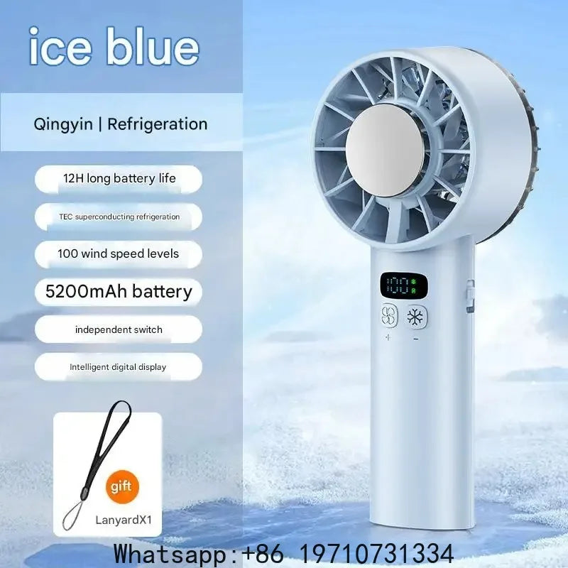 5200mAh Portable Mini Handheld Fan with LED Display Semiconductor Refrigeration 100 Speeds USB Rechargeable Battery Outdoor Fan