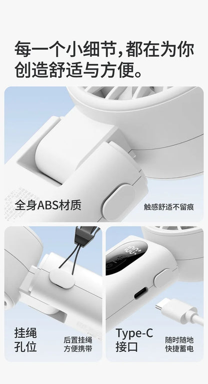 3-in-1 Foldable Hanging Neck Fan Ice Cooling Handheld Fan Silent Rechargeable Mini Fan