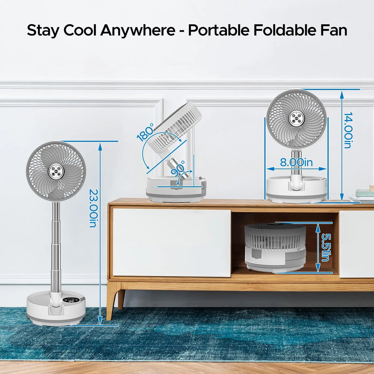 New 20000mAh Foldable Fan with Remote/Light/Timer 9 Speeds Detachable Oscillating Standing Fan Portable Rechargeable Camping Fan