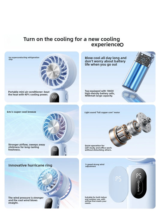 3-in-1 Foldable Hanging Neck Fan Ice Cooling Handheld Fan Silent Rechargeable Mini Fan