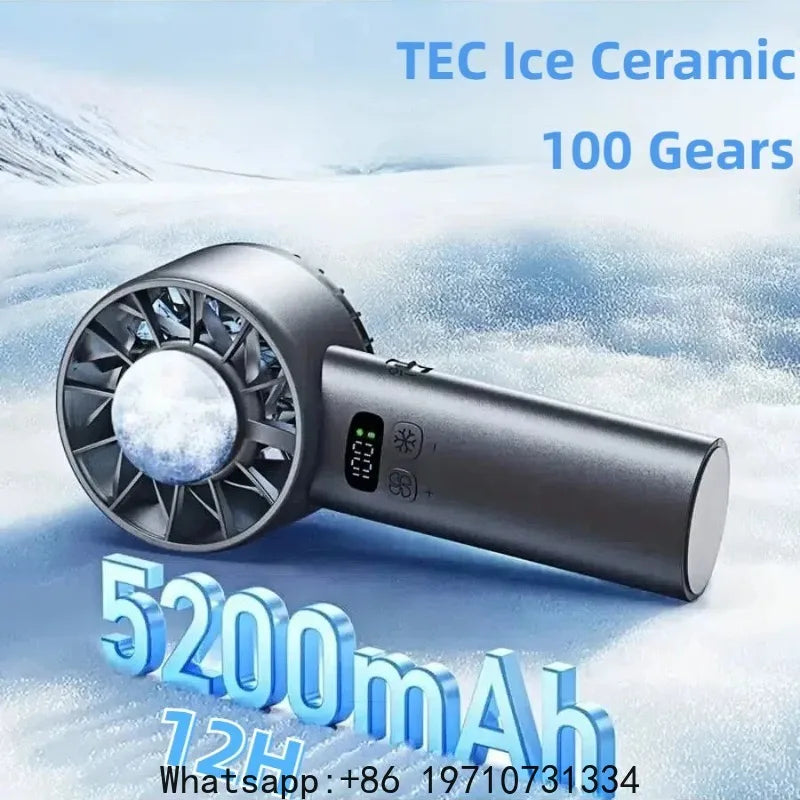5200mAh Portable Mini Handheld Fan with LED Display Semiconductor Refrigeration 100 Speeds USB Rechargeable Battery Outdoor Fan