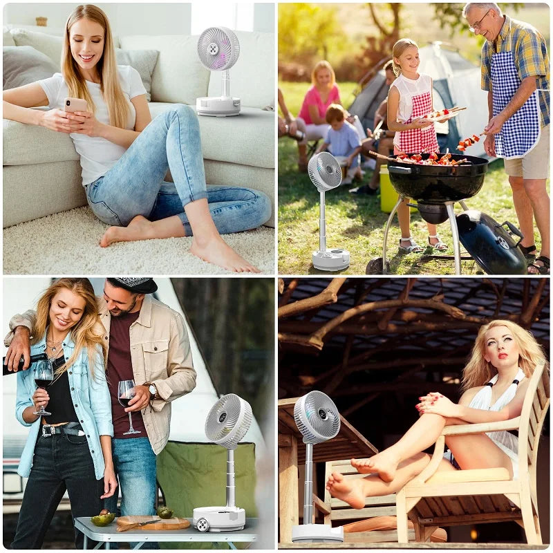 New 20000mAh Foldable Fan with Remote/Light/Timer 9 Speeds Detachable Oscillating Standing Fan Portable Rechargeable Camping Fan