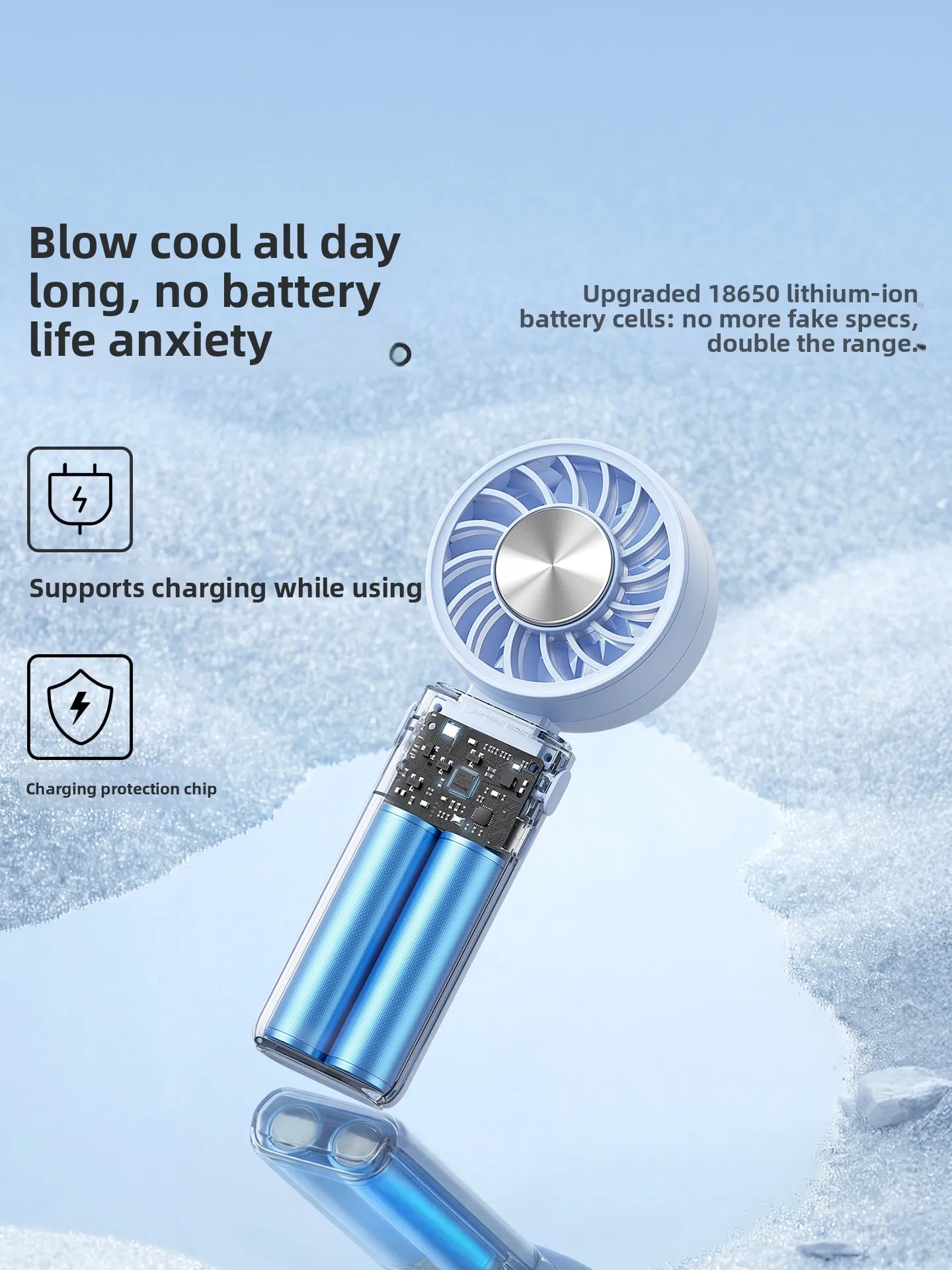 3-in-1 Foldable Hanging Neck Fan Ice Cooling Handheld Fan Silent Rechargeable Mini Fan
