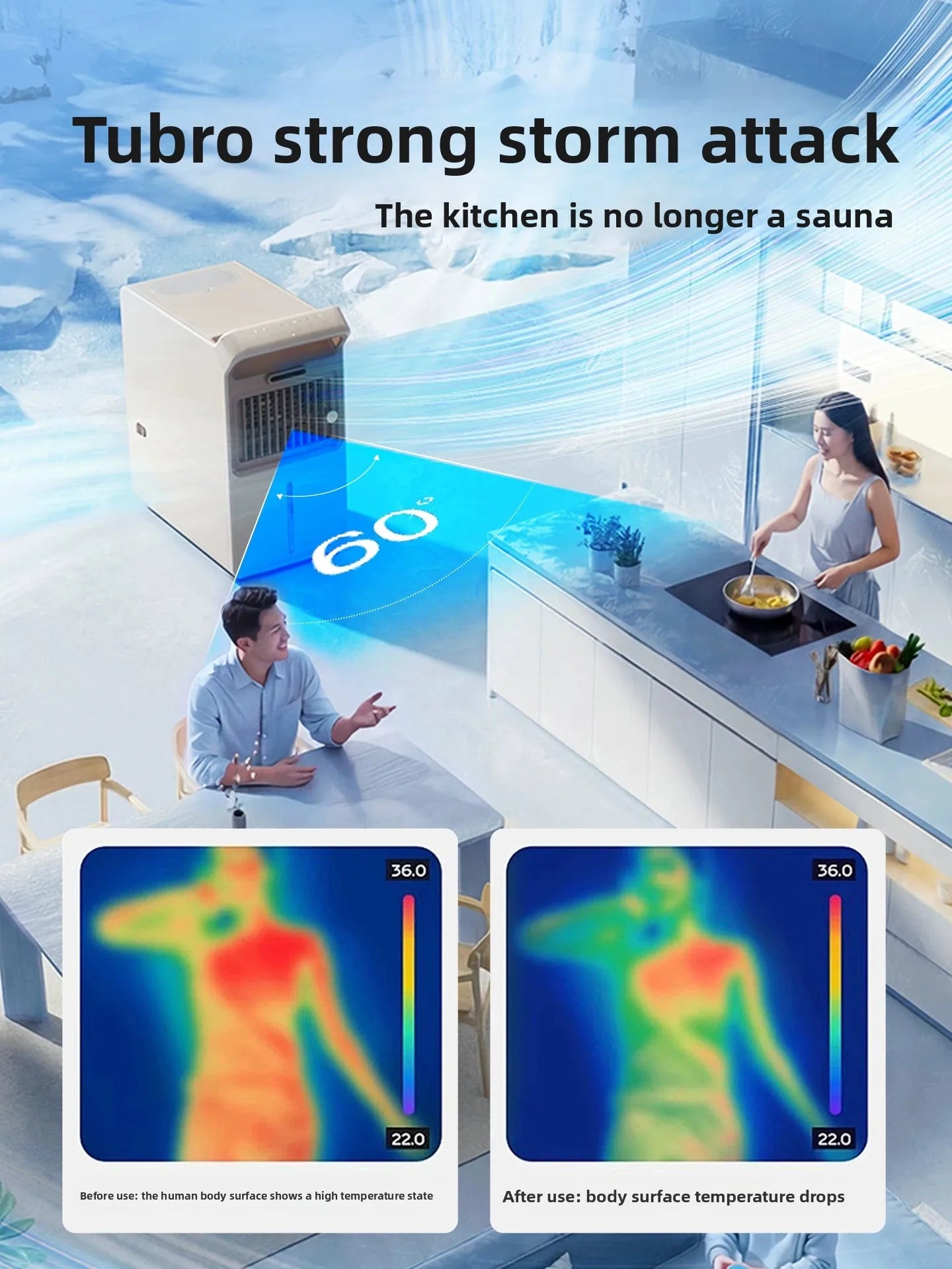 Mist Cooling Fan Portable Evaporative Air Cooler Quiet Desktop & Floor Dual Use Mini Air Conditioner Fan for Kitchen Home