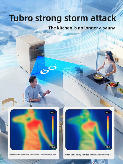Mist Cooling Fan Portable Evaporative Air Cooler Quiet Desktop & Floor Dual Use Mini Air Conditioner Fan for Kitchen Home