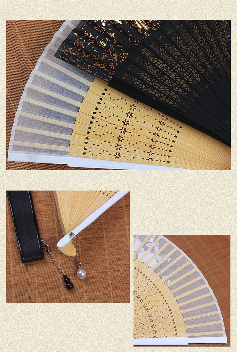 Antiquity Folding Fan Chinese Classical Sprinkle Gold Silver Exquisite Hand Fan Hanfu Cheongsam Ventilador Catwalk Photo Props