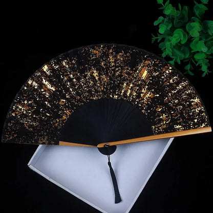 Antiquity Folding Fan Chinese Classical Sprinkle Gold Silver Exquisite Hand Fan Hanfu Cheongsam Ventilador Catwalk Photo Props