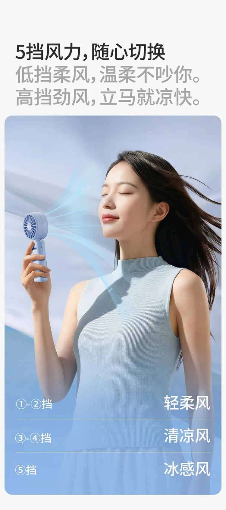 3-in-1 Foldable Hanging Neck Fan Ice Cooling Handheld Fan Silent Rechargeable Mini Fan