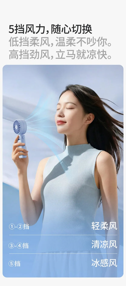 3-in-1 Foldable Hanging Neck Fan Ice Cooling Handheld Fan Silent Rechargeable Mini Fan