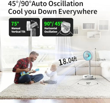 New 20000mAh Foldable Fan with Remote/Light/Timer 9 Speeds Detachable Oscillating Standing Fan Portable Rechargeable Camping Fan