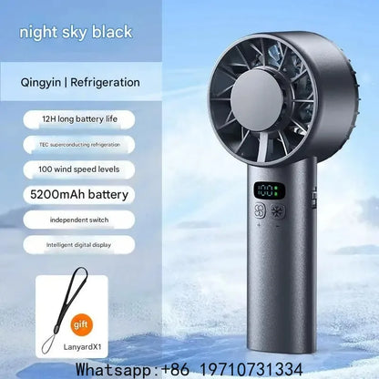 5200mAh Portable Mini Handheld Fan with LED Display Semiconductor Refrigeration 100 Speeds USB Rechargeable Battery Outdoor Fan