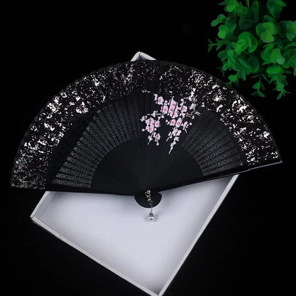 Antiquity Folding Fan Chinese Classical Sprinkle Gold Silver Exquisite Hand Fan Hanfu Cheongsam Ventilador Catwalk Photo Props