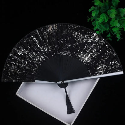 Antiquity Folding Fan Chinese Classical Sprinkle Gold Silver Exquisite Hand Fan Hanfu Cheongsam Ventilador Catwalk Photo Props