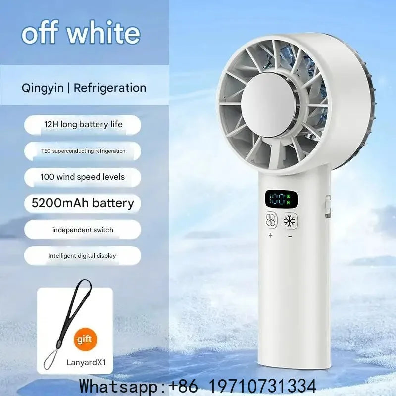 5200mAh Portable Mini Handheld Fan with LED Display Semiconductor Refrigeration 100 Speeds USB Rechargeable Battery Outdoor Fan