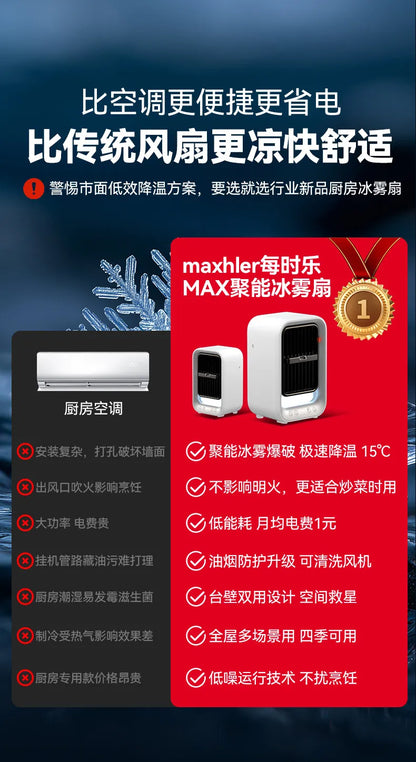 Powerful No Punch Wall Hanging Ice Mist Fan Mini Kitchen Cooling Air Conditioner Ceiling Mount Cooler Fan
