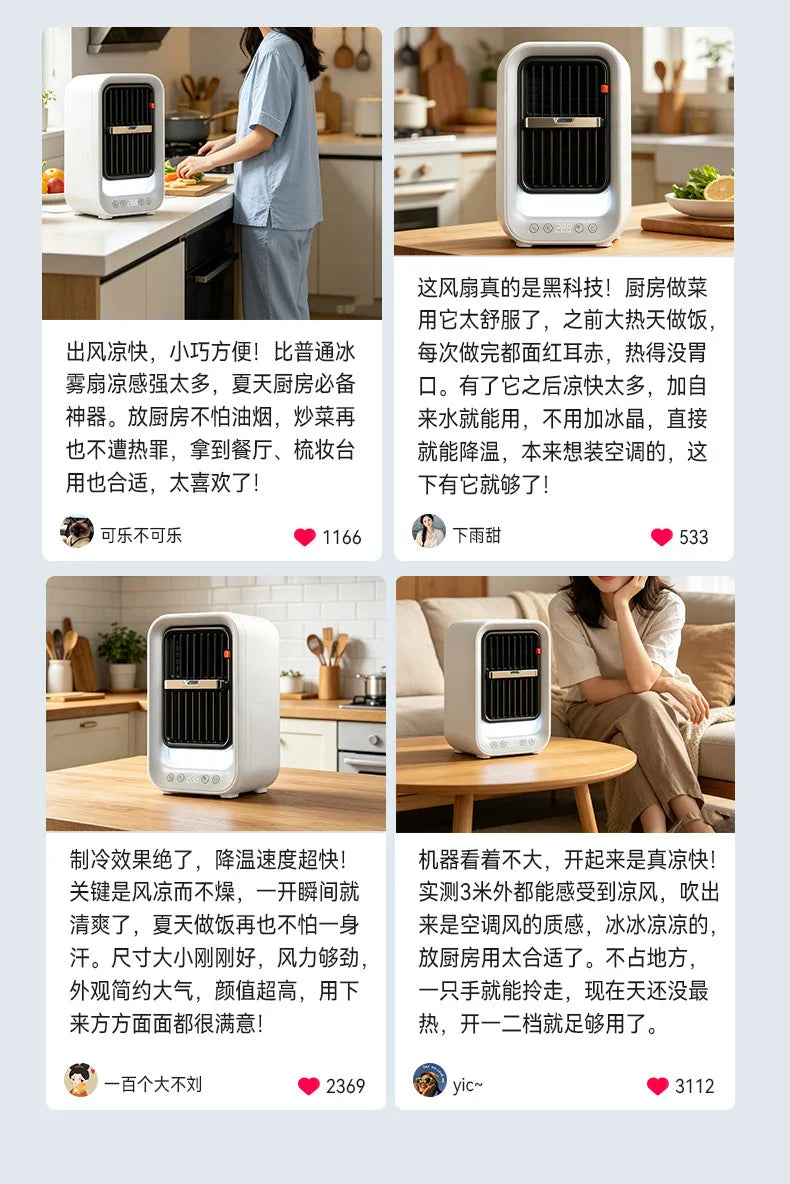 Powerful No Punch Wall Hanging Ice Mist Fan Mini Kitchen Cooling Air Conditioner Ceiling Mount Cooler Fan