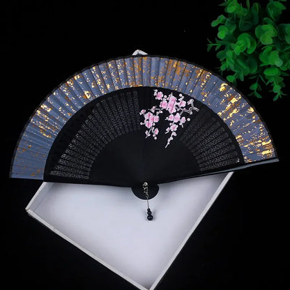 Antiquity Folding Fan Chinese Classical Sprinkle Gold Silver Exquisite Hand Fan Hanfu Cheongsam Ventilador Catwalk Photo Props