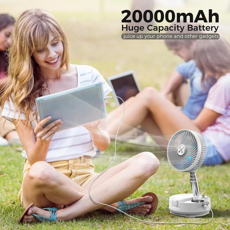 New 20000mAh Foldable Fan with Remote/Light/Timer 9 Speeds Detachable Oscillating Standing Fan Portable Rechargeable Camping Fan