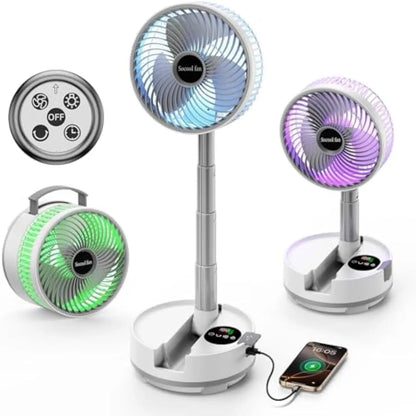 New 20000mAh Foldable Fan with Remote/Light/Timer 9 Speeds Detachable Oscillating Standing Fan Portable Rechargeable Camping Fan