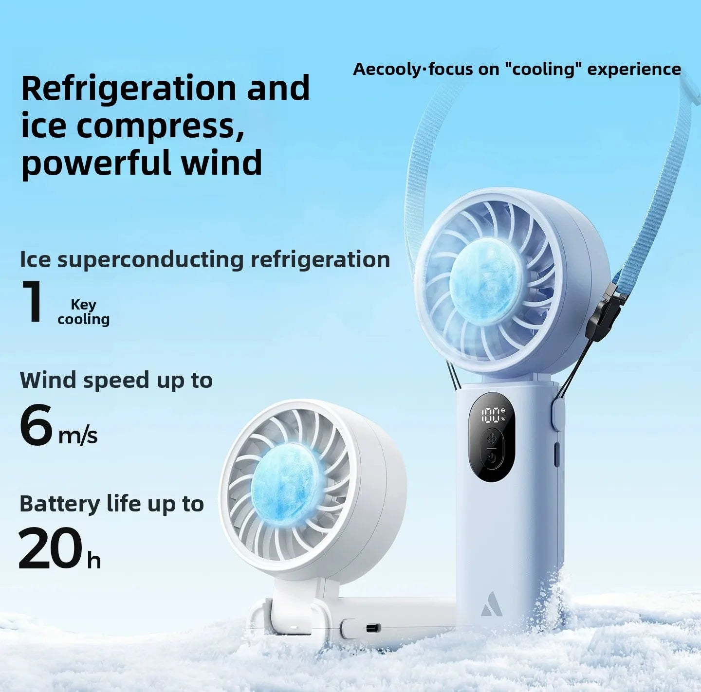 3-in-1 Foldable Hanging Neck Fan Ice Cooling Handheld Fan Silent Rechargeable Mini Fan