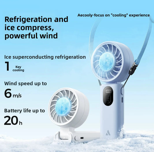 3-in-1 Foldable Hanging Neck Fan Ice Cooling Handheld Fan Silent Rechargeable Mini Fan